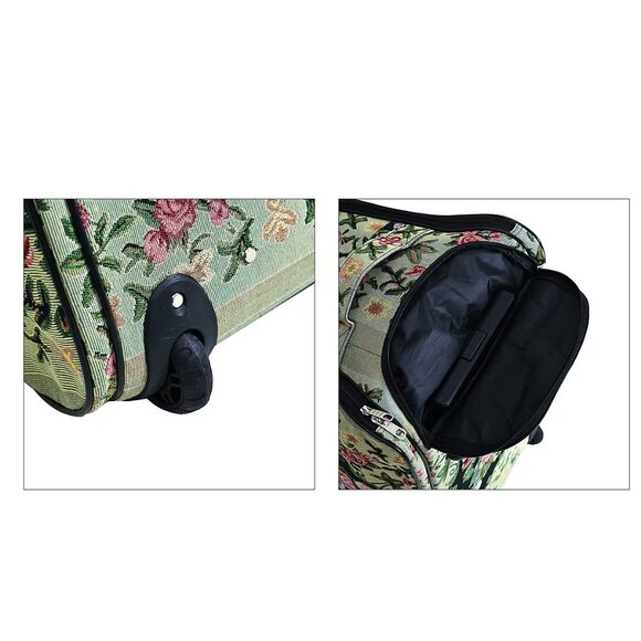 Beige Flower Travel Bag - Large Wheeled Rolling Duffel Bag and Small Duffel Bag - Picture 5 of 6